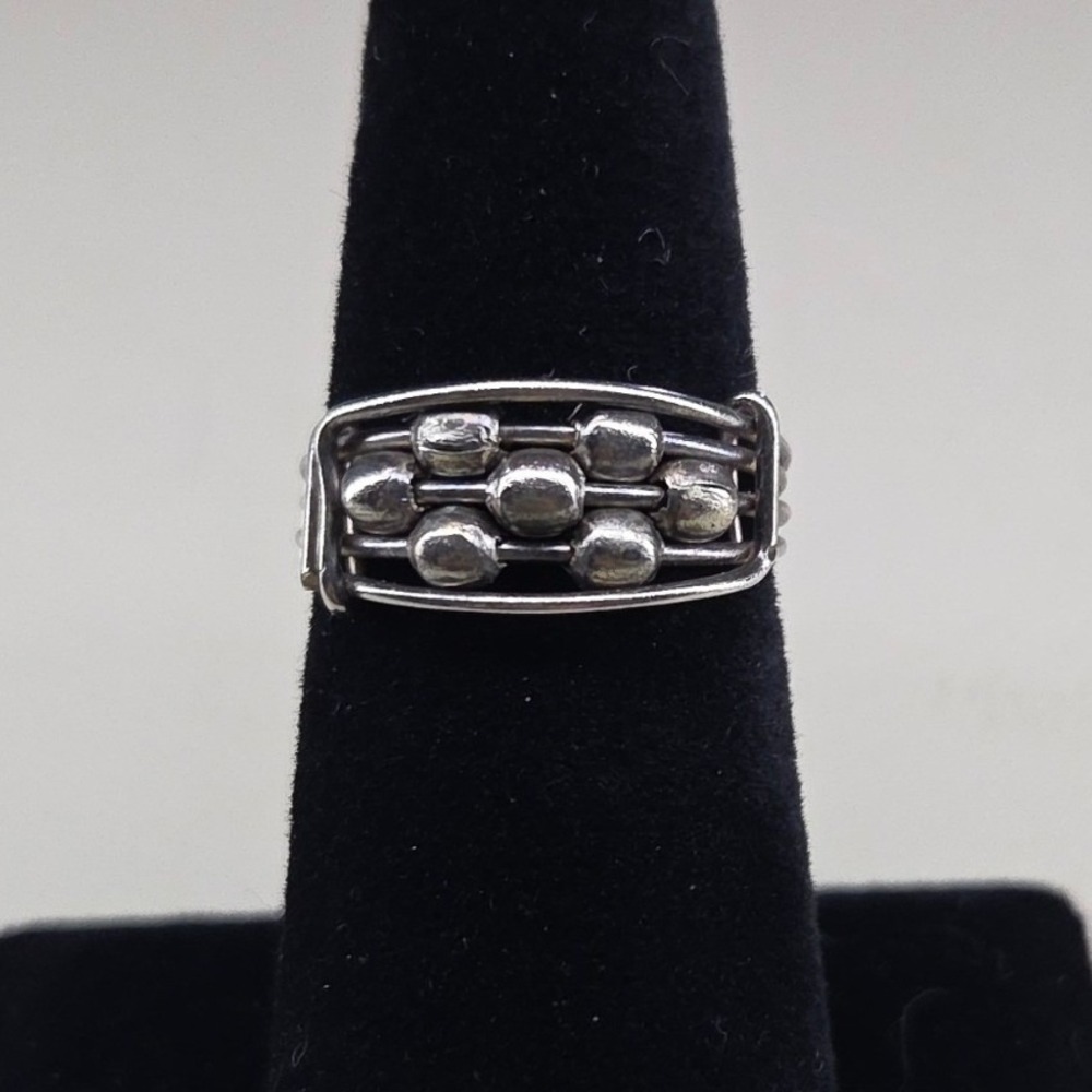 Handcrafted Silver‎ Tone Abacus Look Wire Wrap Fidget Ring Size 7 Moving Beads